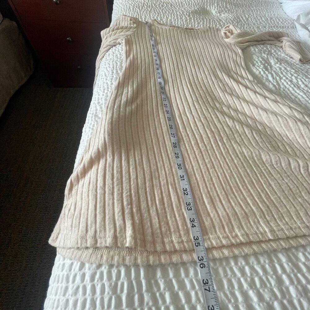 Women's Elegant Long-Sleeve Ribbed Knit Midi Fit & Flare Cream Spring Dress S - Picture 9 of 10